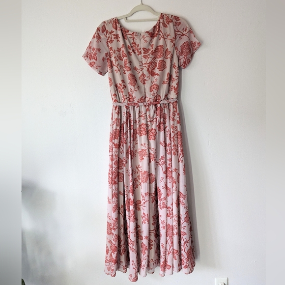 Eshakti Orange Floral Beige Medium Midi Dress Modest Attire - Picture 2 of 6